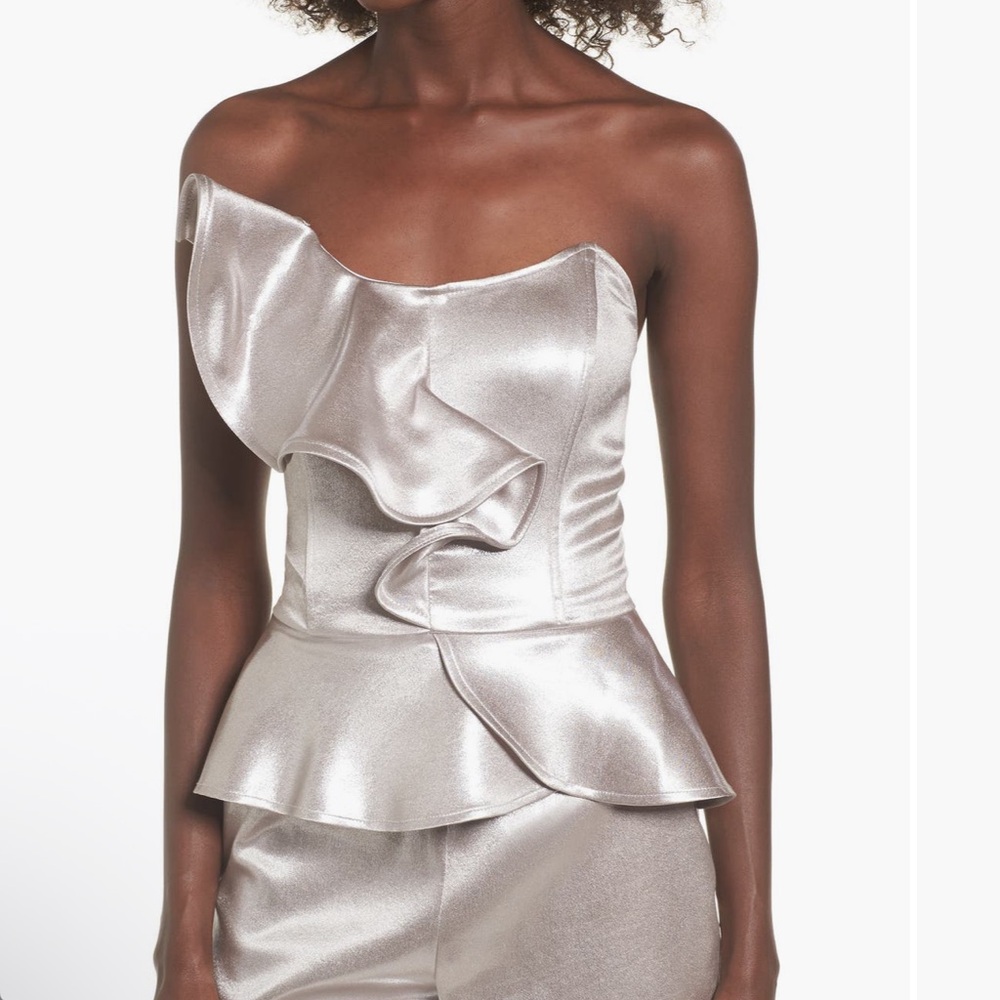 Leith Grey Chateau Metallic strapless top